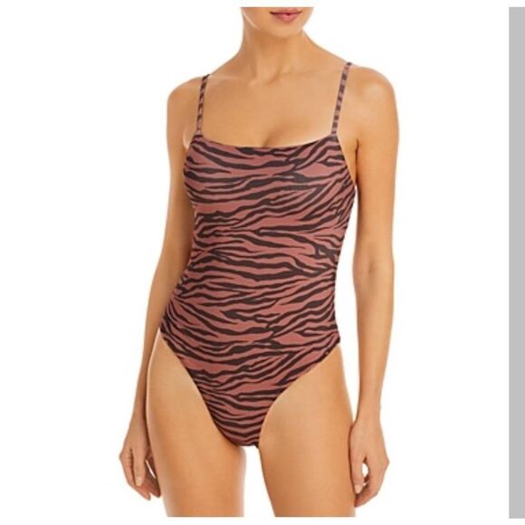 Aqua Square Neck Printed One Piece Swimsuit Sz Small - Picture 1 of 7